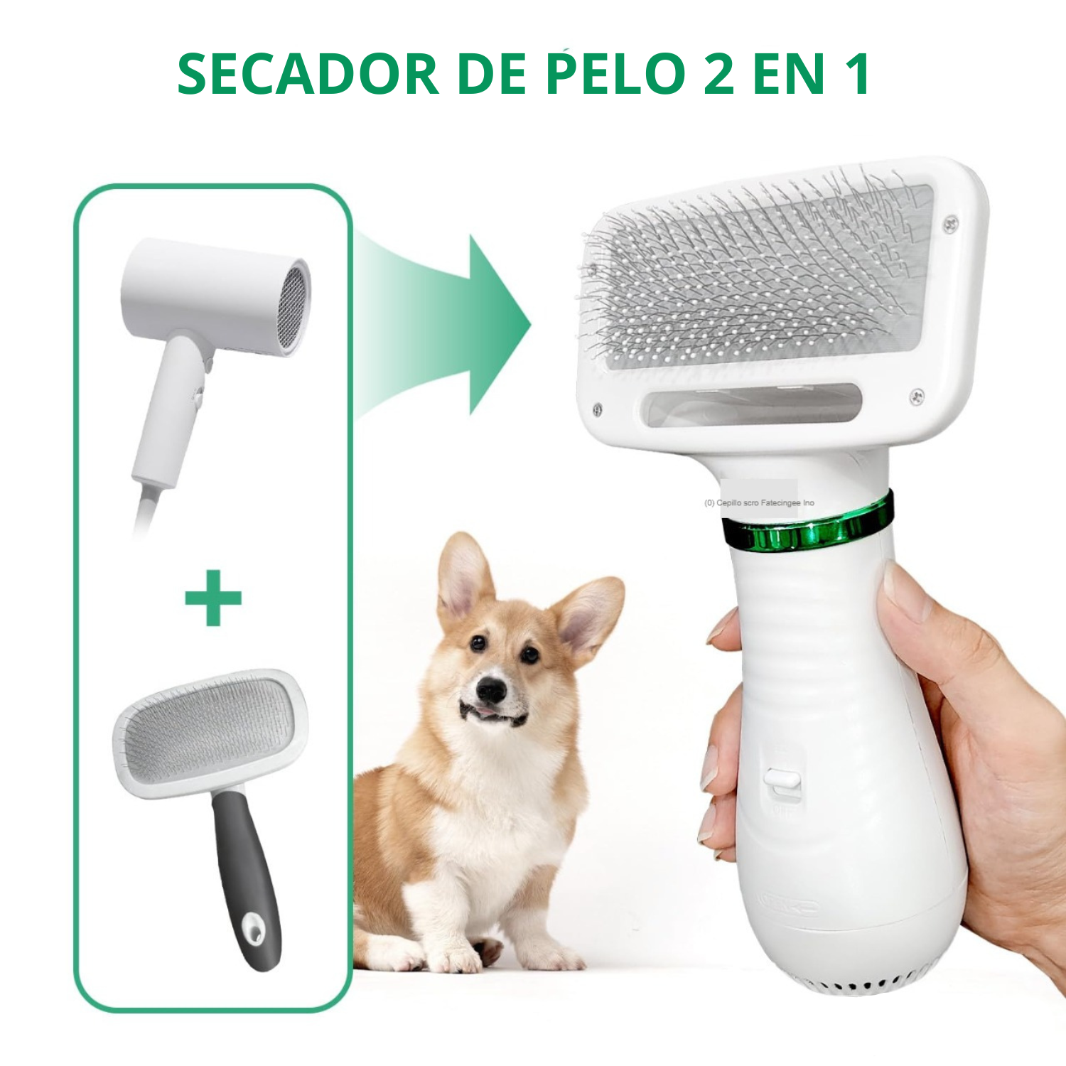 Secador-Cepillo para Mascotas 2 en 1 | Cuidado y Secado Rápido - Portátil y Eficiente